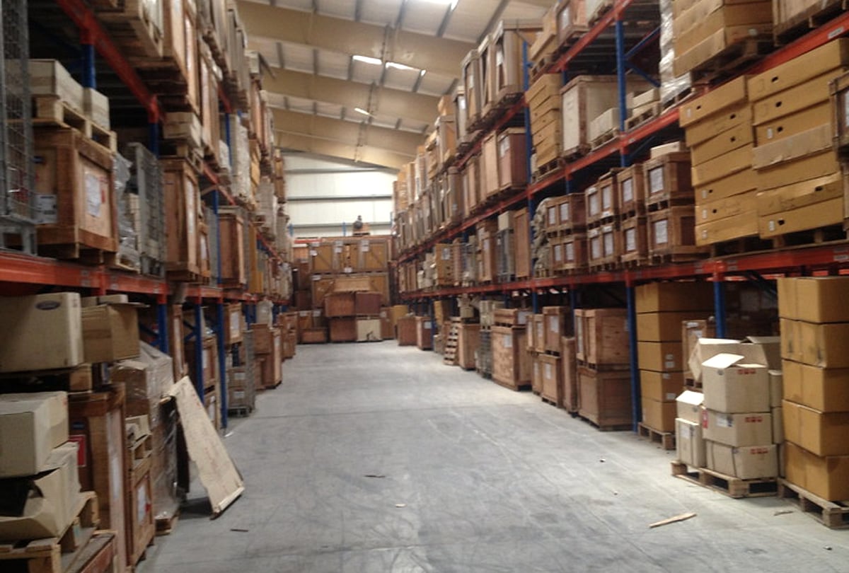 Spare parts warehouse aisle
